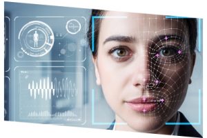 face of a woman being read by a facial recognition system