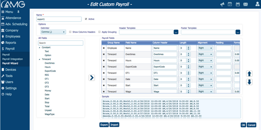 Customize Exports with the Payroll Wizard