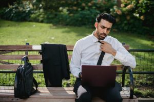 remote employee working from a park